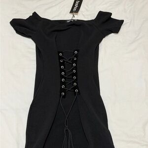 NWT Boohoo Black Lace-Up Dress